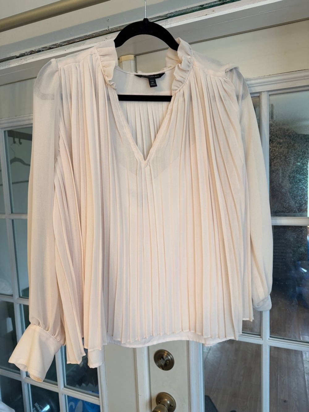 Banana Republic Ivory Pleated V-Neck Ruffle Blouse